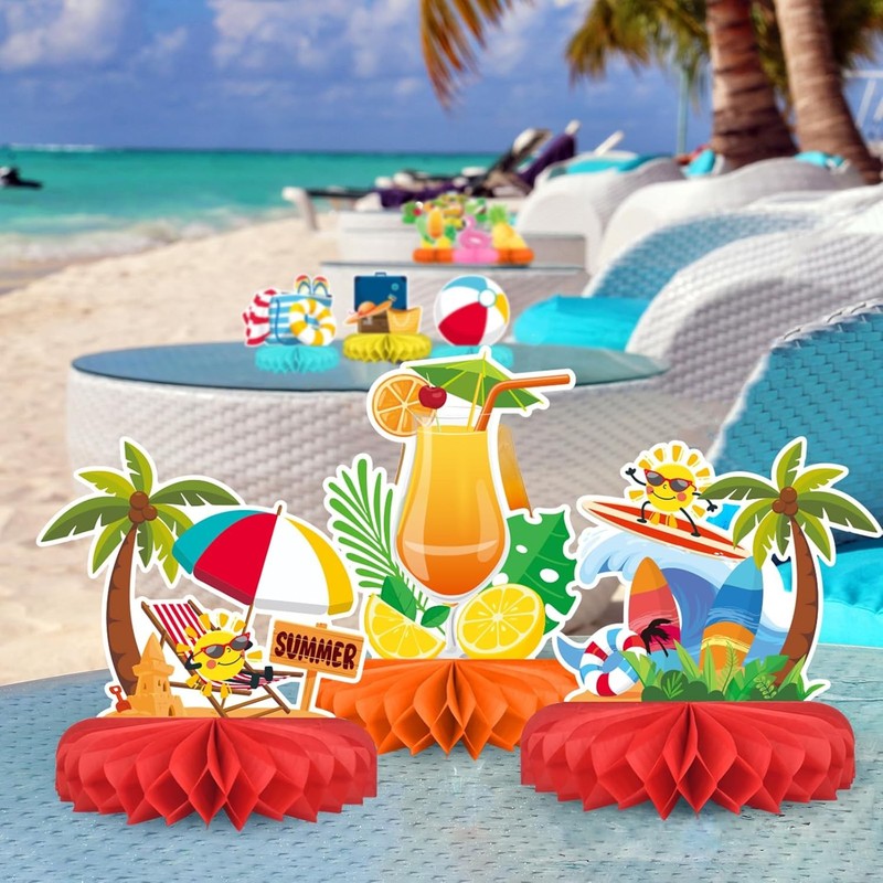 Beach Party Decorations Kit - Beach Themed Honeycomb Centerpieces and Table Deco gallery