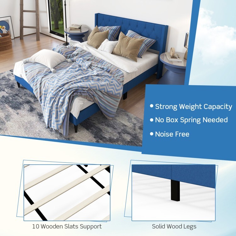 Queen Size Platform Bed Frame Upholstered With Button Tufted Wingback Headboard gallery