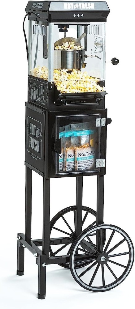 Popcorn Maker Machine Professional Cart With 2.5 Oz Kettle Makes Up to 10 Cups