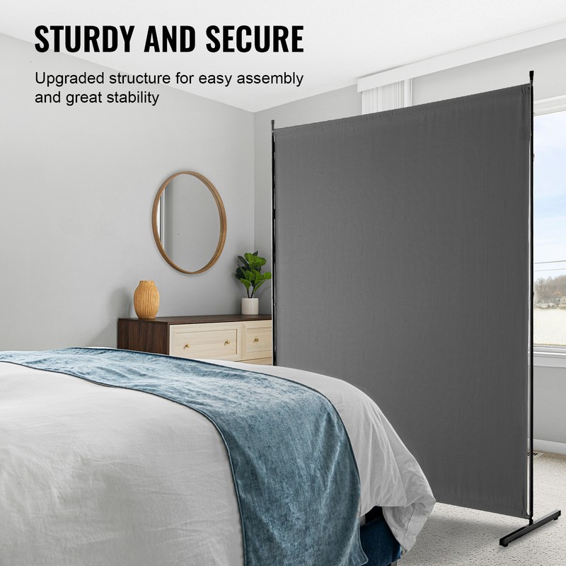 6FT Room Divider Single Panel Fabric Room Screen for Office Bedroom Grey gallery
