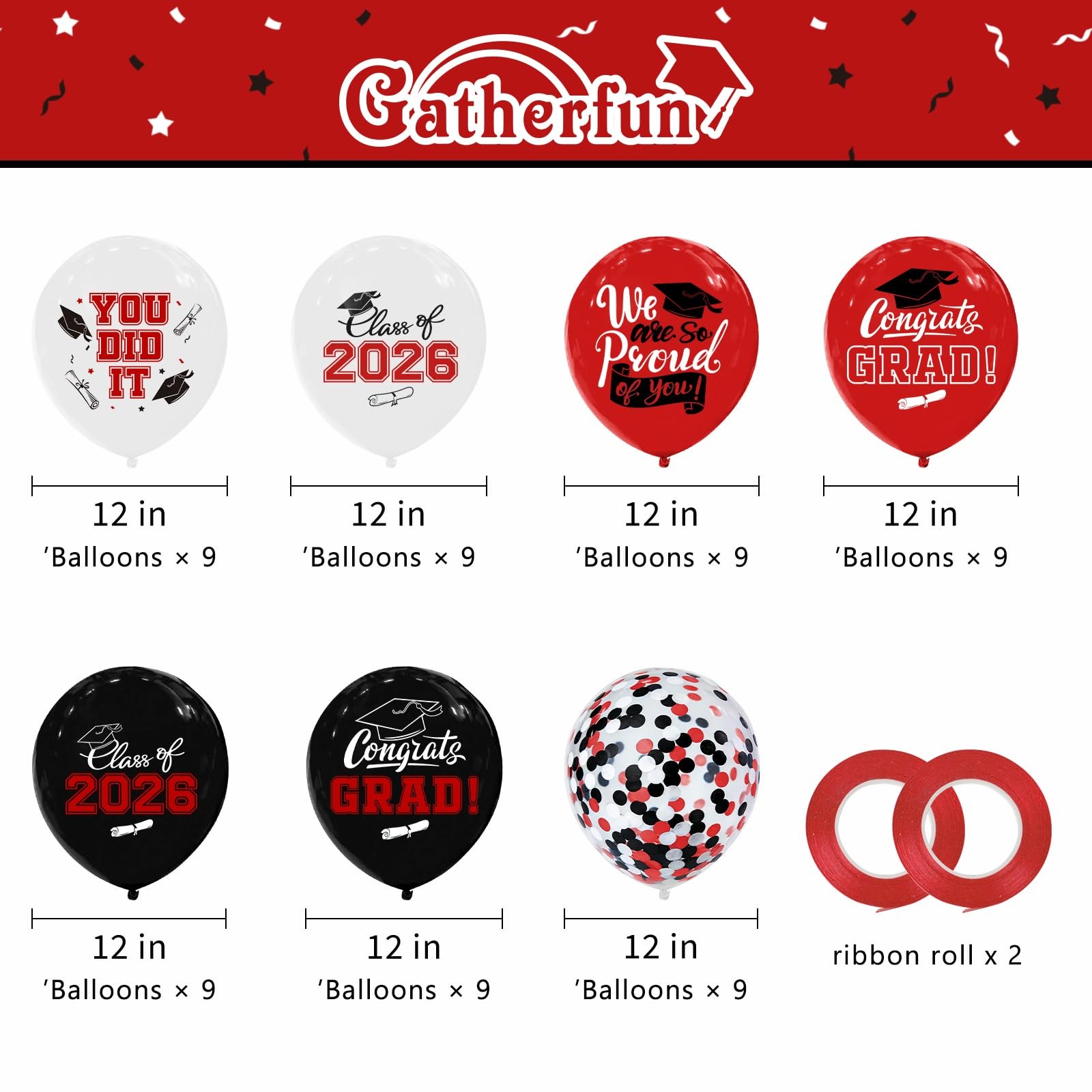 2026 Red & Black Graduation Decorations Set 63Pcs Graduation Grad Latex Ball... gallery