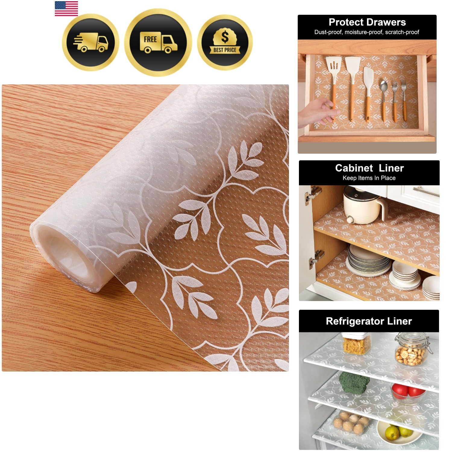 Shelf Drawer and Cabinet Liner Washable Oil-Proof Leaf Shelf Mats for Kitchen... gallery