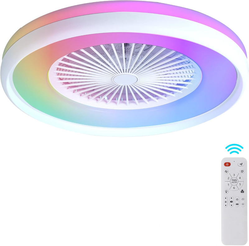 24"/ 20" Bladeless LED Ceiling Fan with RGB Light Remote for Bedroom Living Room gallery