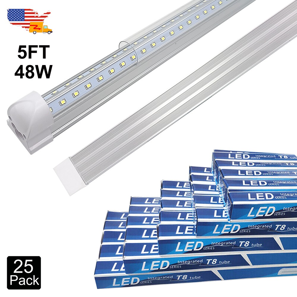 25 Pack T8 Integrated Led Tube Light Bulbs 48W 6500K 5Ft Led Office Lamp Fixture gallery