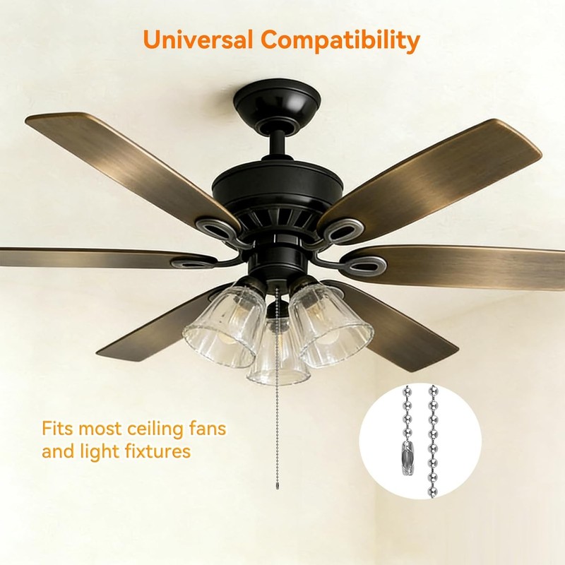 Ceiling Fan Pull Chain Extension, 120 In Ball Chain With 12 Connetors, Adjustabl gallery