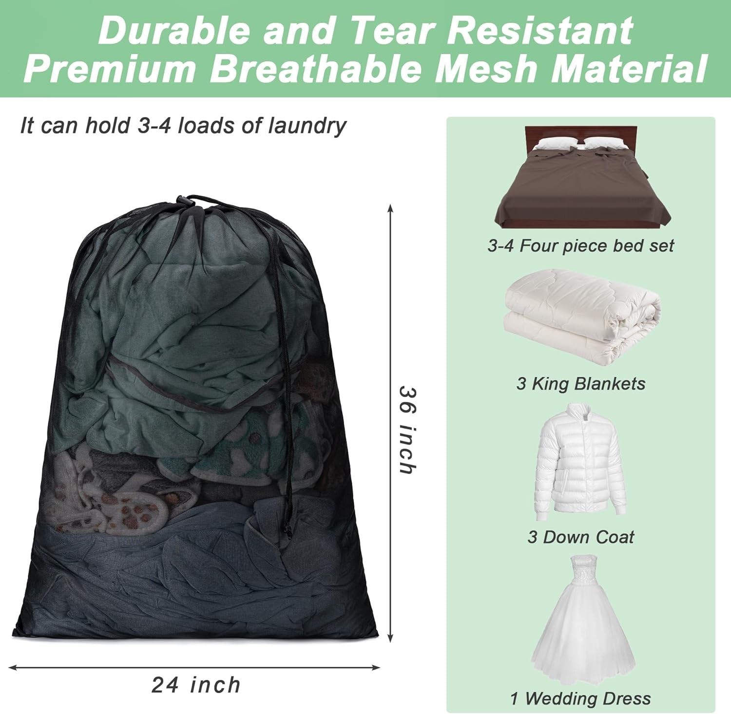 2 Pack Mesh XL Laundry Bags,Machine Washable Dirty Clothes Organizer with Drawst gallery
