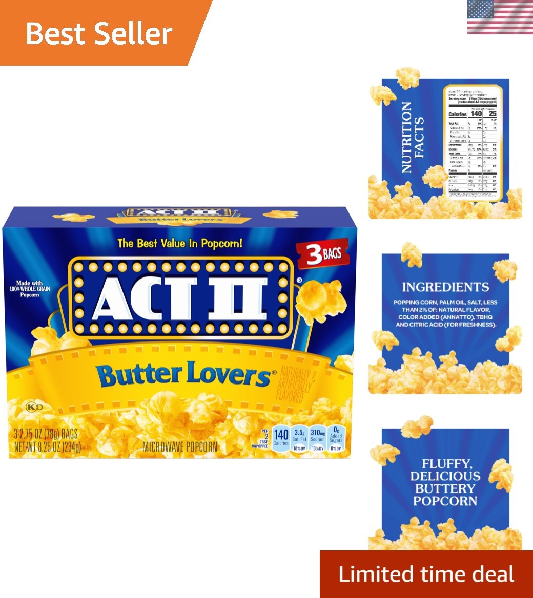 3-Count Butter Lovers Microwave Popcorn, 2.75 oz Bags - Rich Flavor in 2 Minutes gallery