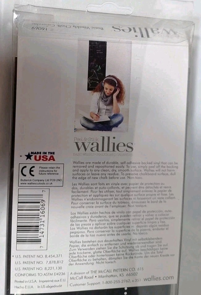 WALLIES Peel & Stick Weekly Black Chalkboard Calendar 9" X 24" Reusable NIP gallery