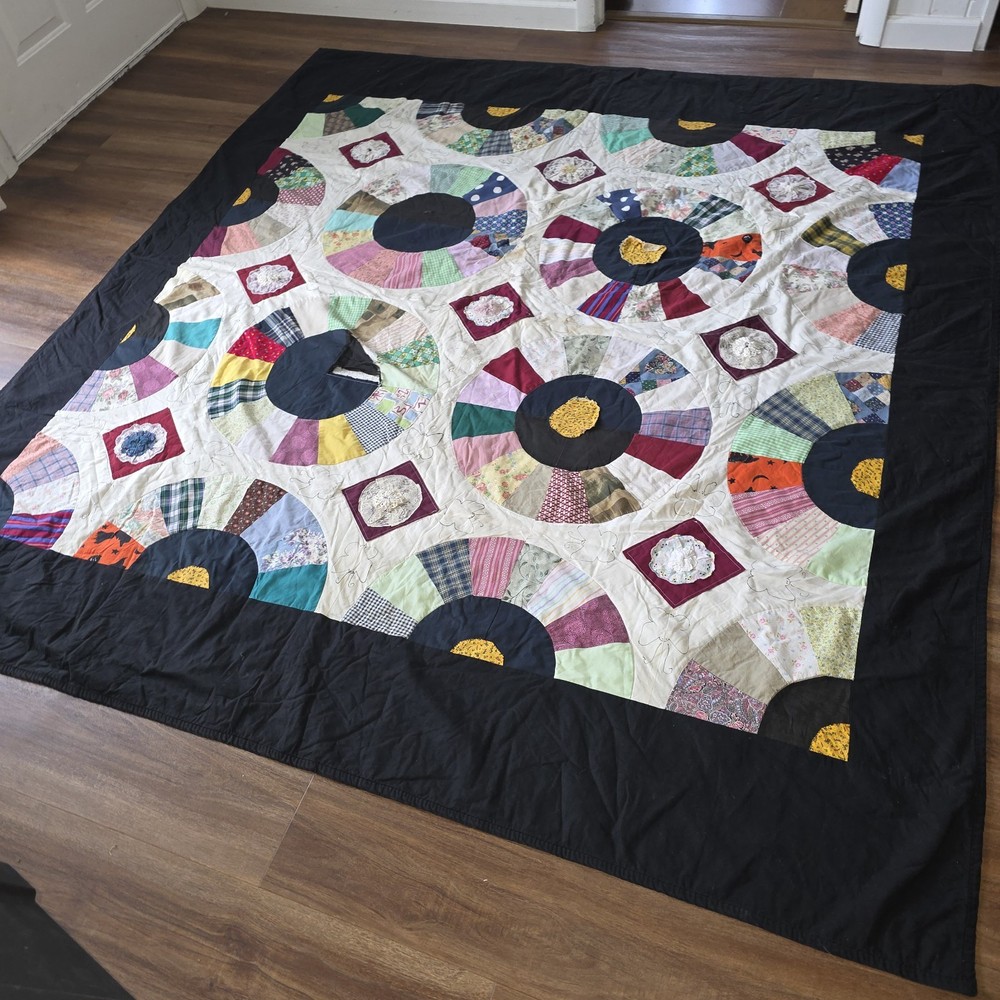 Handmade Full/Double Size Quilt Circle Block Patchwork- 86" x 80"