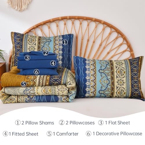 Boho Comforter Set 8 Pieces,Brown Blue Bohemian Comforter Queen Brown and Blue gallery