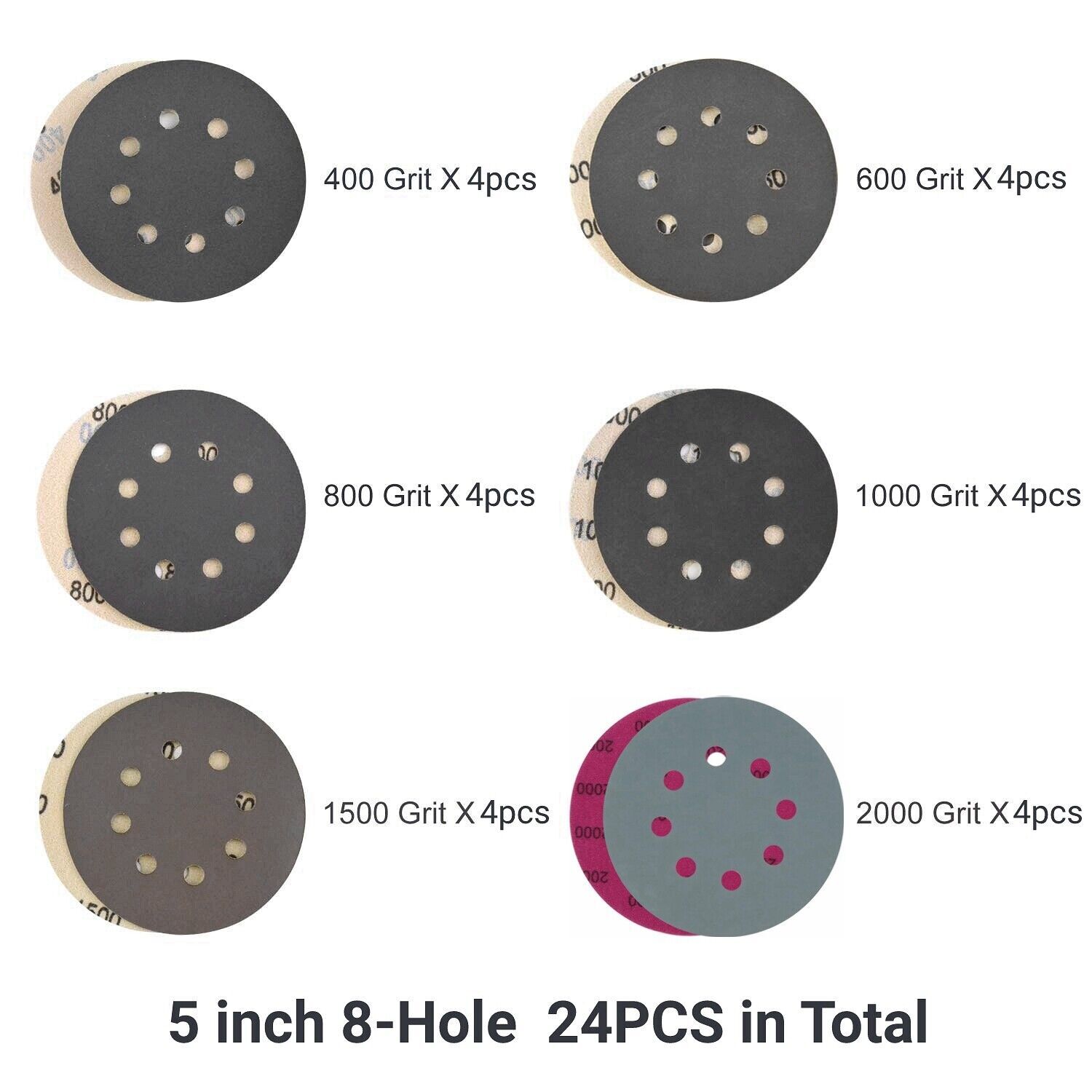 24PCS 5in Orbital Sander Paper Sanding Discs 400-2000 Grit Hook Loop Sandpaper gallery