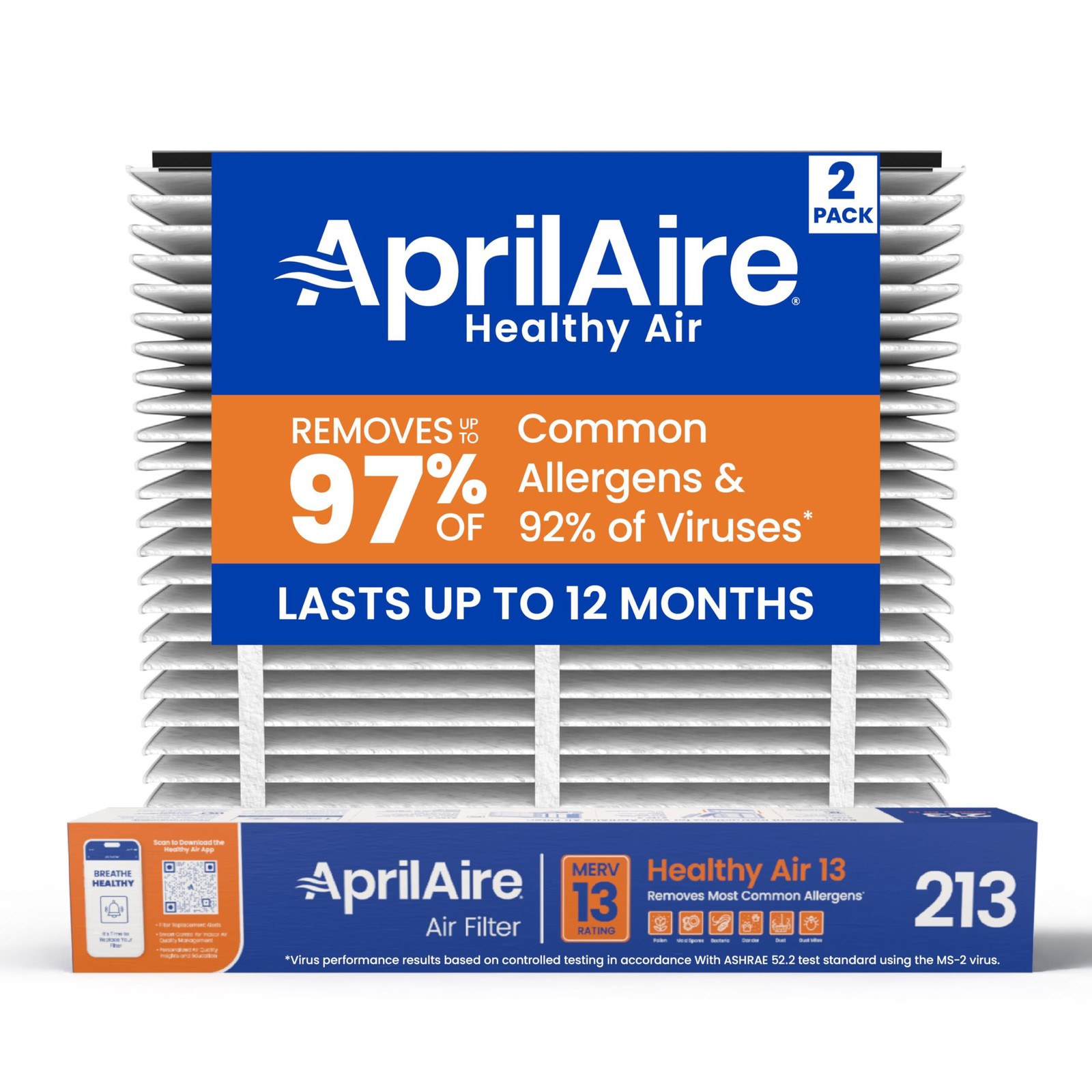 (2-Pack) Genuine Aprilaire 213 Filter MERV 13 Allergen Home HVAC Filters 20x25x4 gallery