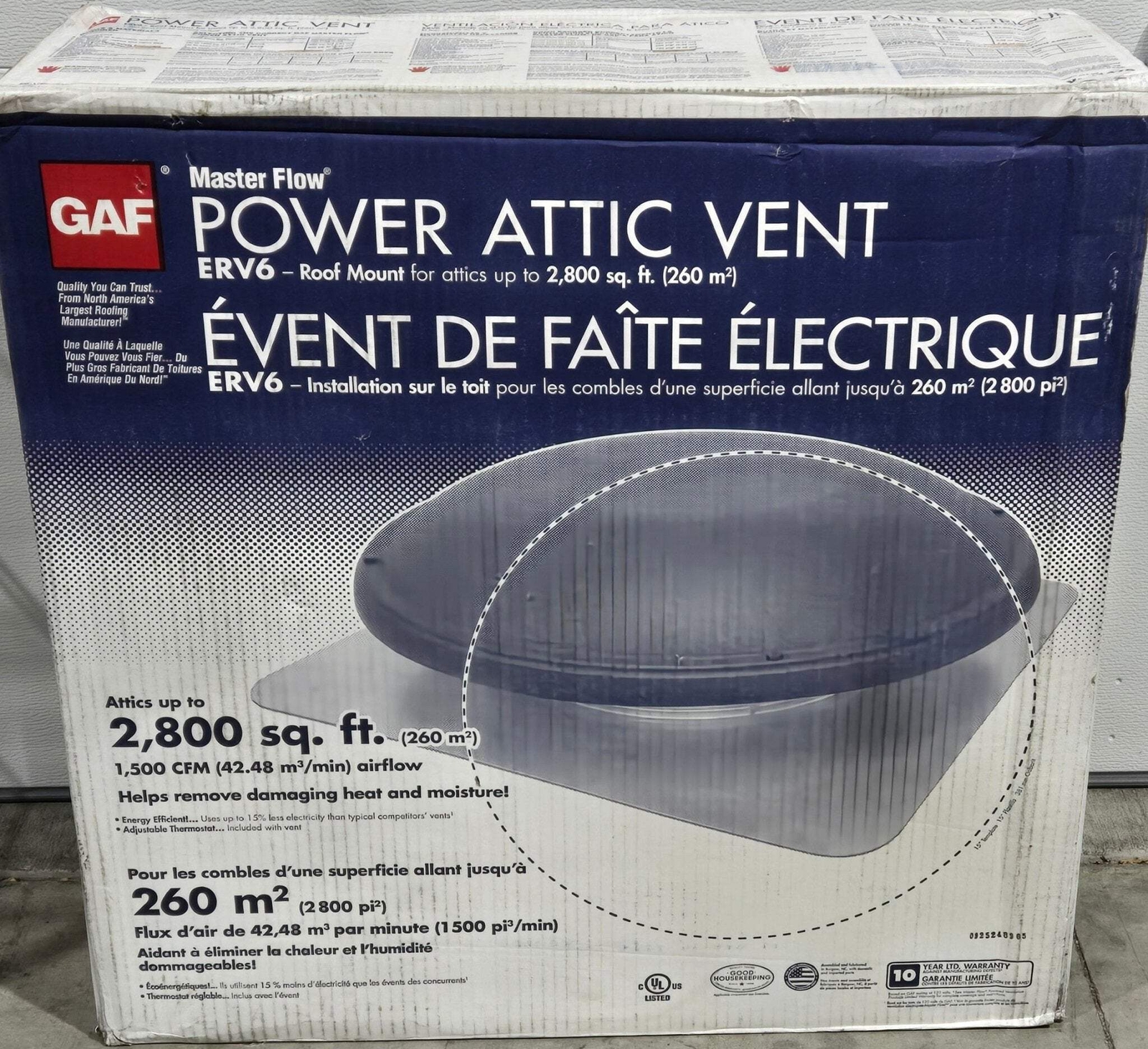 GAF Master Flow 1500 CFM Power Roof Mount Attic Fan ERV6SMWW Weathered Wood Shin gallery