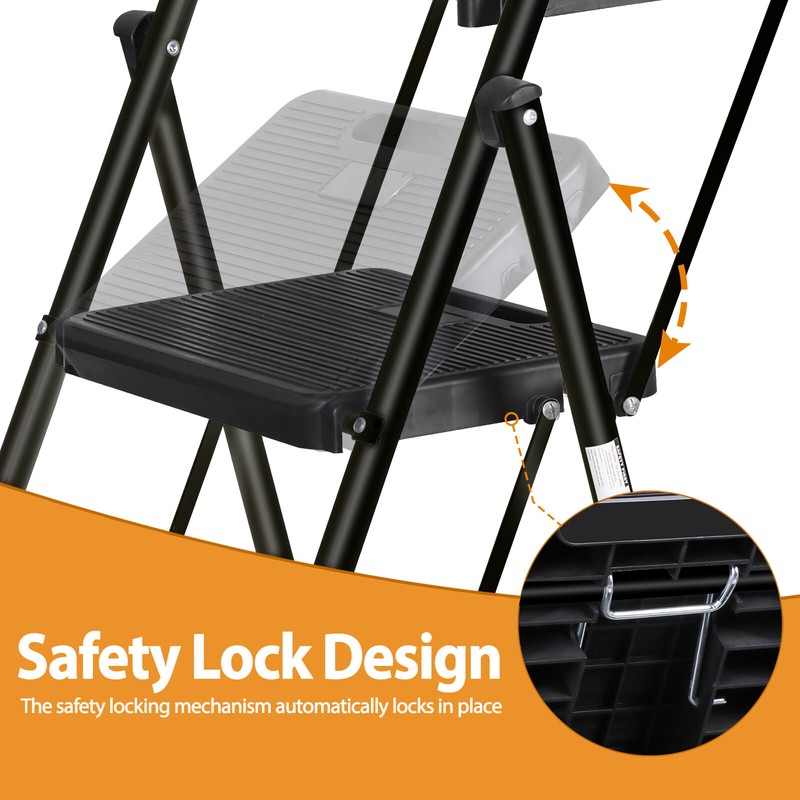 4 Step Ladder w/Tool Tray Folding Step Stool w/ Wide Non-Slip Pedal 330lbs Black gallery
