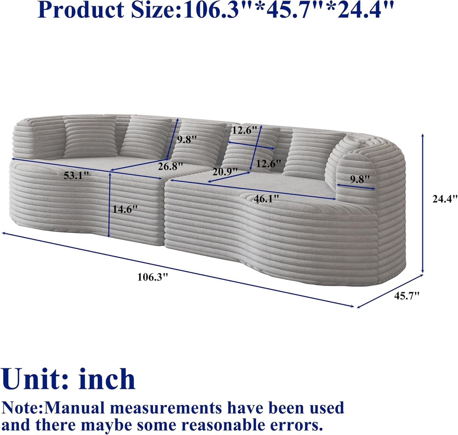 106.3" Curved Sectional Sofa Oversized Cloud Deep Seat Couch with 6 Pillows gallery