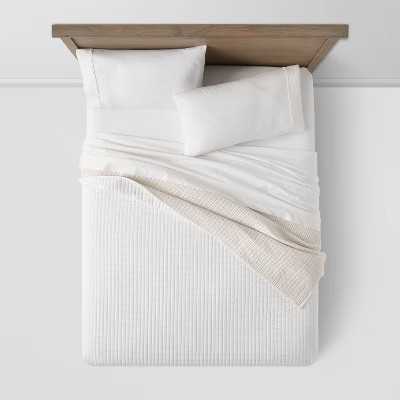 Full/Queen Reversible Cotton Stripe Quilt Khaki - Threshold gallery