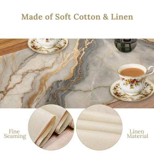 Marble Table Runner White Golden Grey Striped Rustic 13x36in Marble-grey gallery