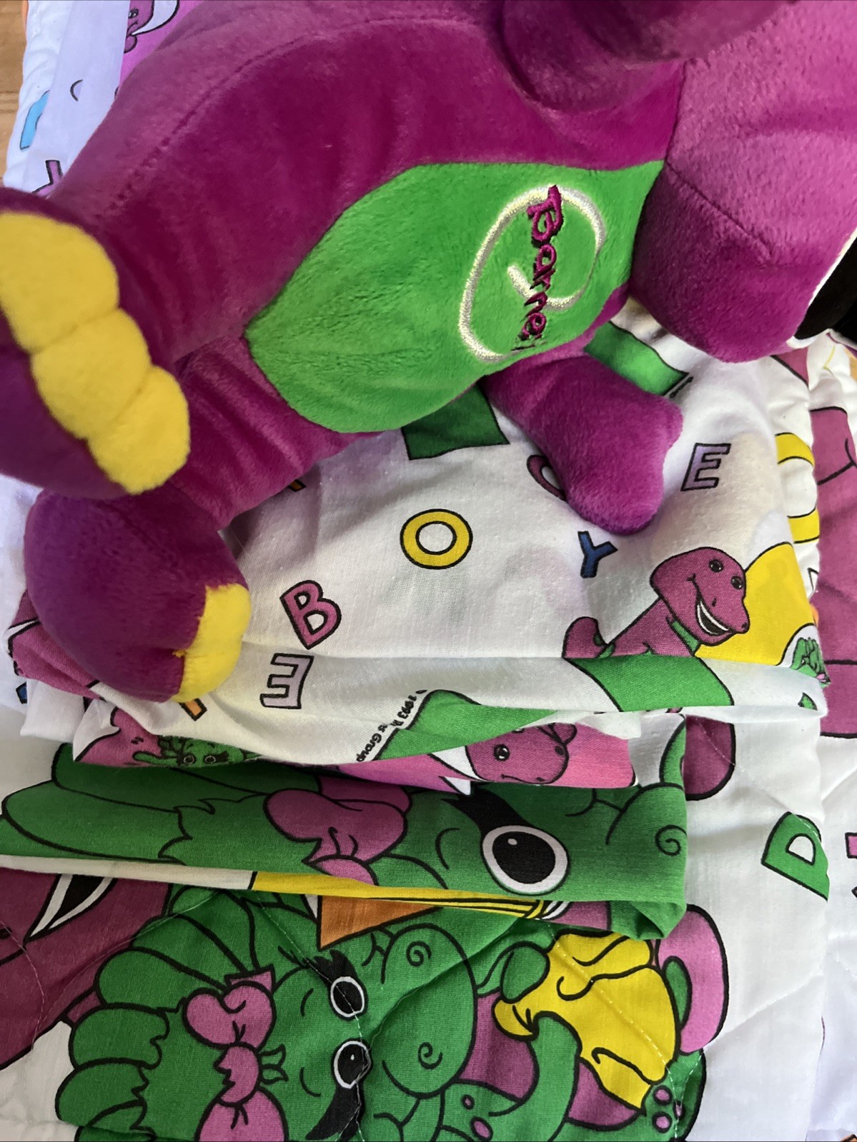 Barney Toddler Bedding Set. Pillowcase. Sheets. Quilt. Plush. gallery
