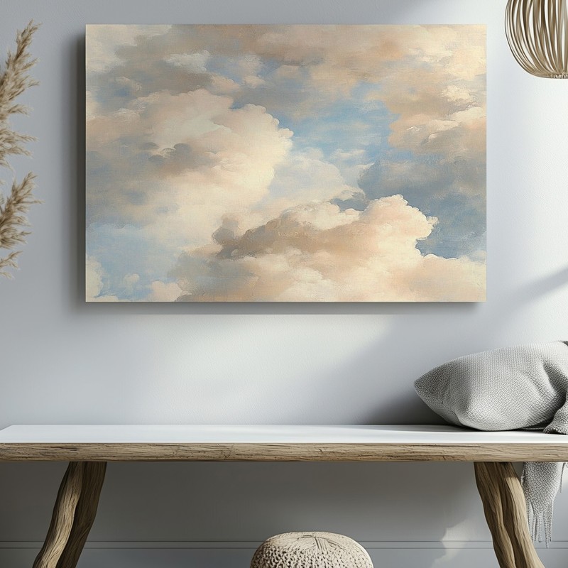 Large Abstract Cloudscape Canvas Wall Art Blue Sky White Puffy Clouds Painting gallery