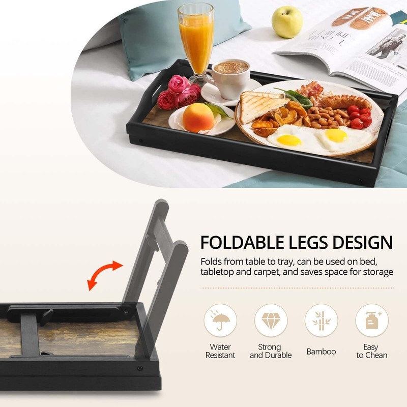 2 Pack Bed Tray Table with Adjustable Legs Breakfast Trays Serving Tray Bambo... gallery