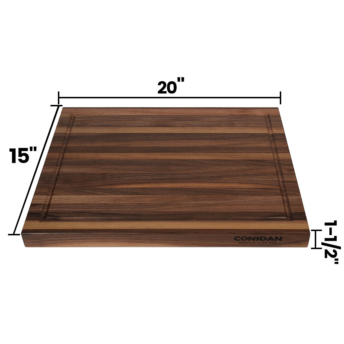 CONSDAN Black Walnut Butcher Block Cutting Board, 1-1/2" Thick, 20" L x 15" W gallery