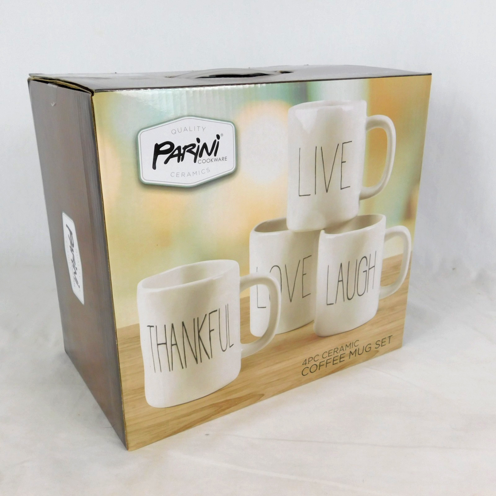 Parini 4 Pc Ceramic COFFEE MUG SET Live Laugh Love Thankful Rae Dunn Inspired gallery