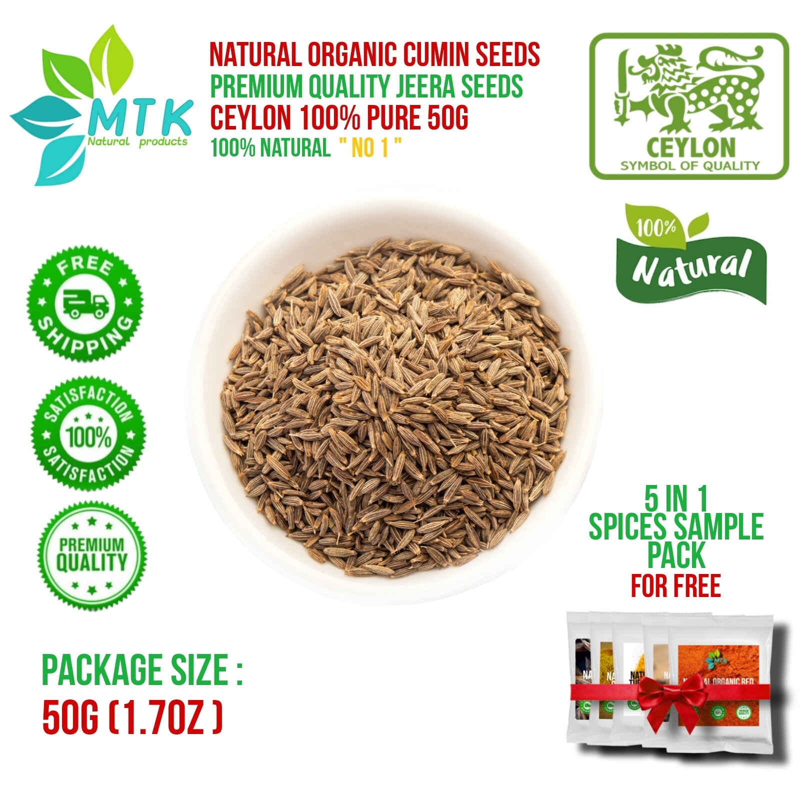 Natural Organic Cumin Seeds Premium Quality Jeera Seeds Ceylon 100% Pure 50g gallery