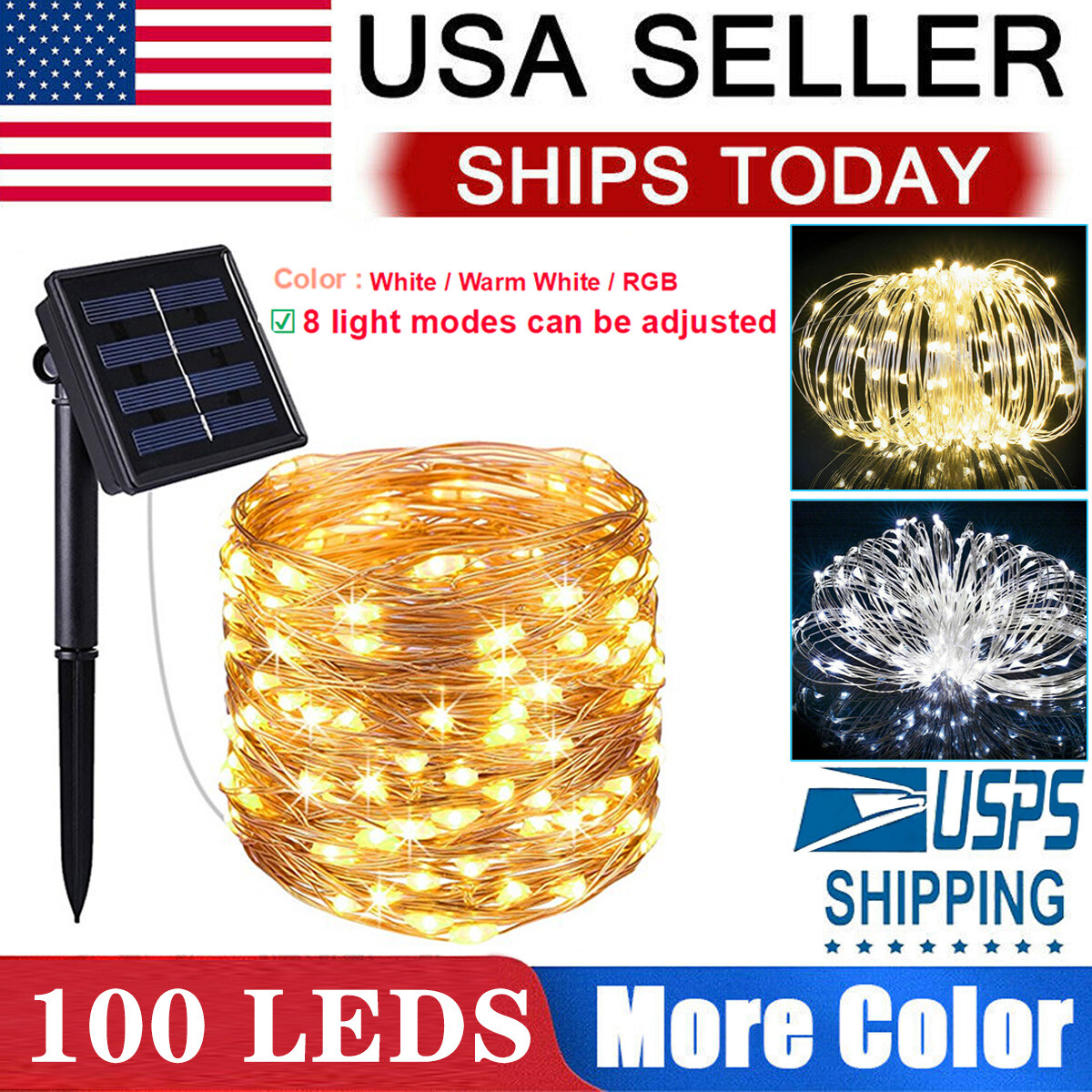 Solar Power LED String Lights 100 LED Copper Wire Waterproof Outdoor Fairy gallery