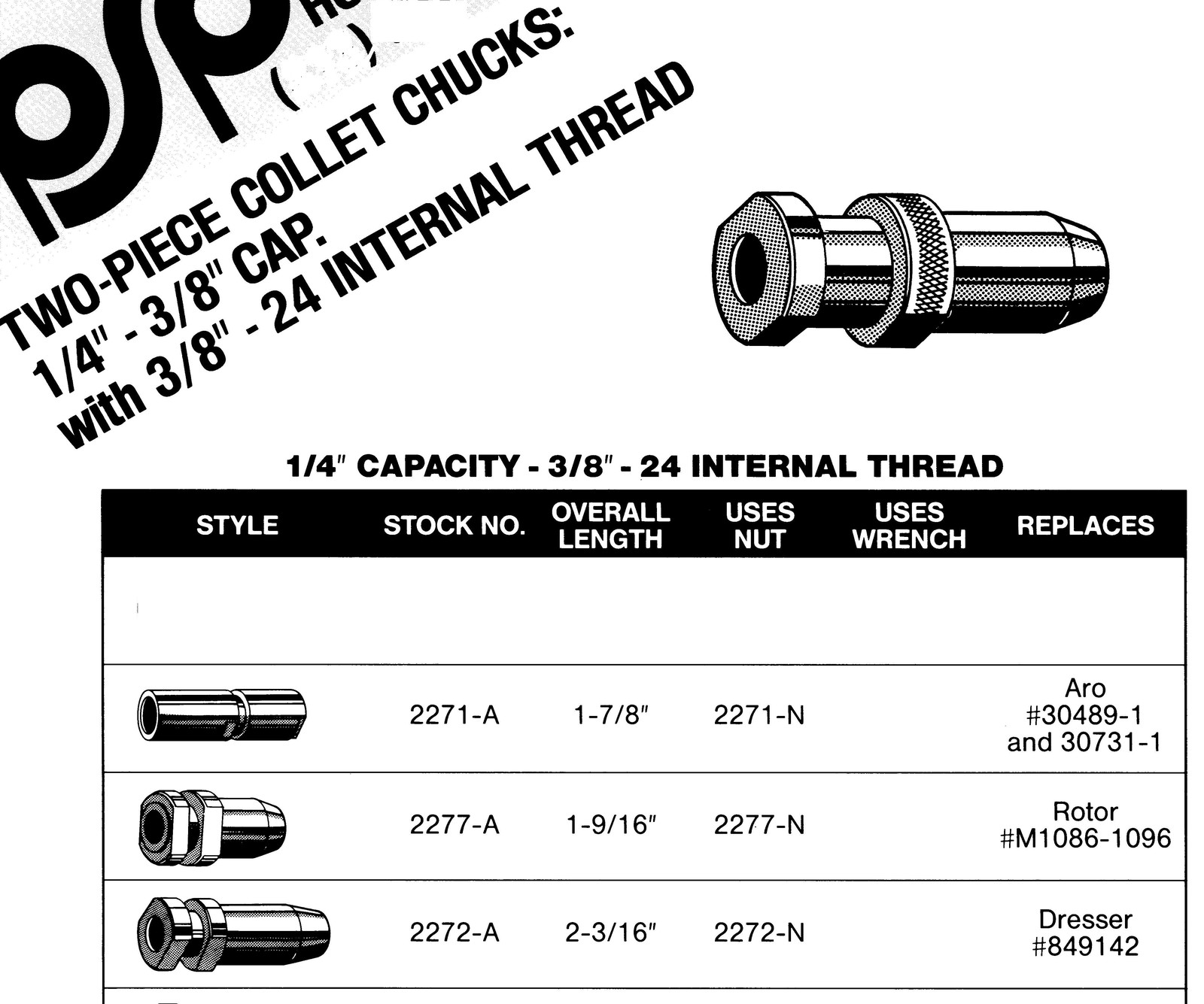 Two Piece Collet Chuck Assembly, PSP2271-A, Replaces ARO 30489-1 & 30731-1, nos gallery