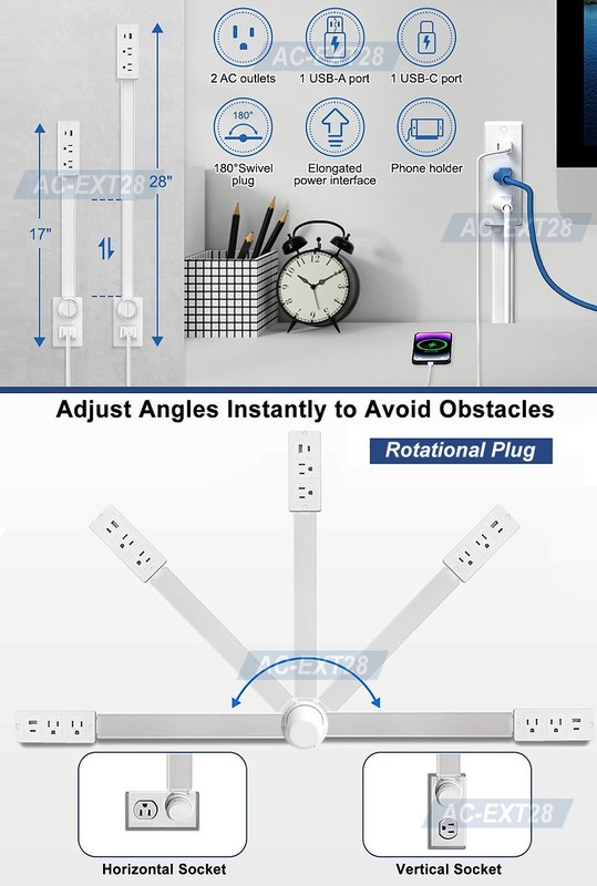 AC Wall Outlet Rotation Extender Max 28" – Reach Hidden & Hard-to-Access Sockets gallery