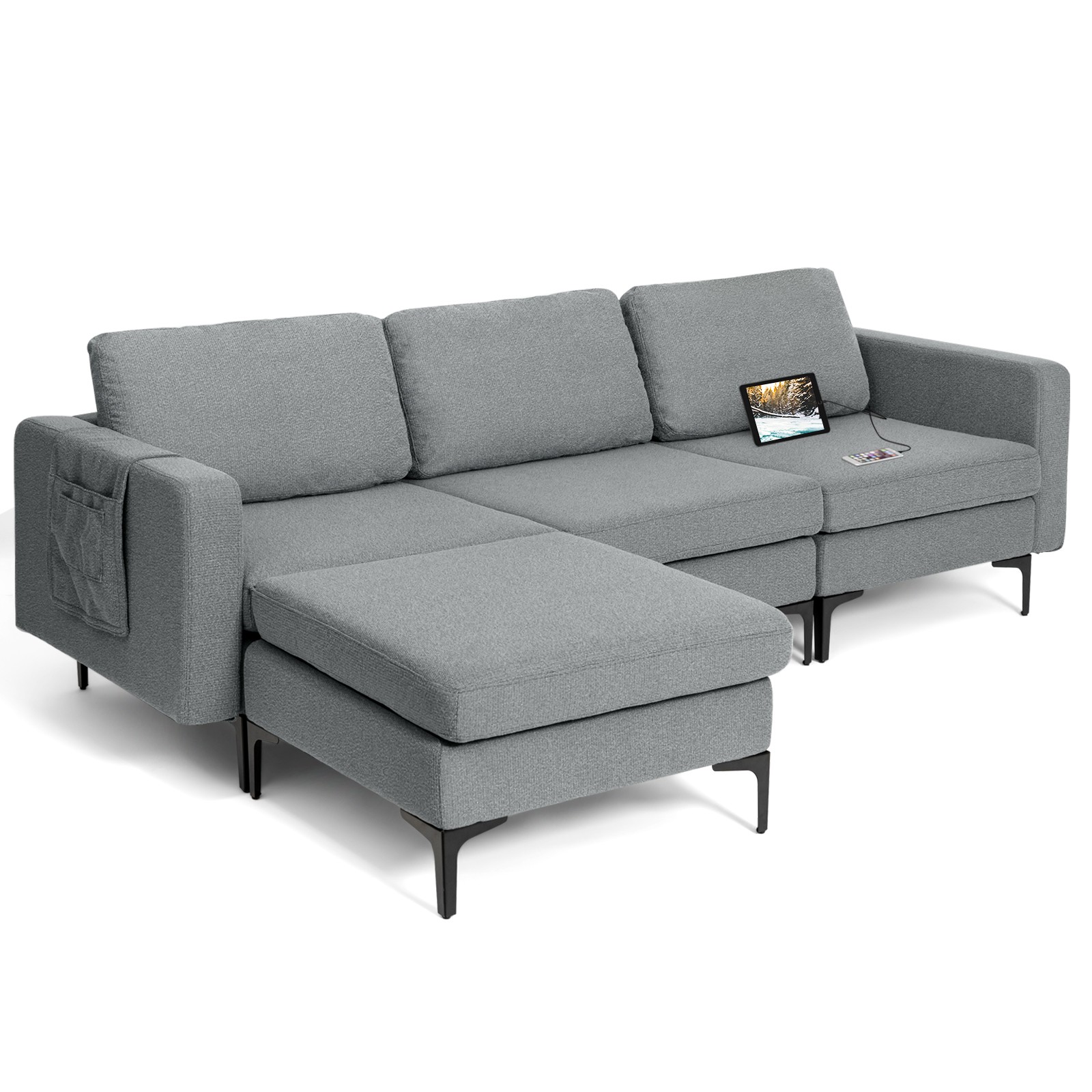 Modular L-shaped Sectional Sofa w/Overstuffed Backrest & Thick Cushion Dark Grey gallery