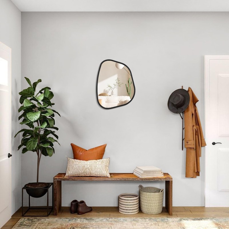 Asymmetrical Mirror for Wall Irregular Oval Wood Frame Modern Unique Accent Wall gallery