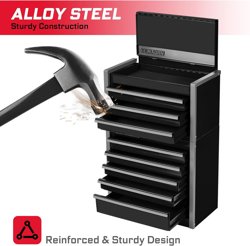 8-Drawer Rolling Black Tool Box, Heavy Duty Micro Roll Cab Steel Stackable Tool gallery