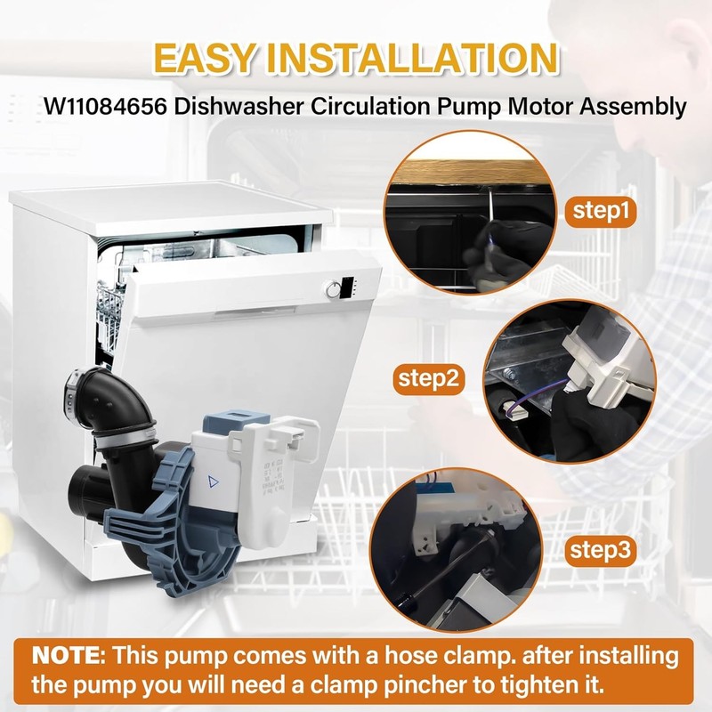 W11084656 Dishwasher Circulation Pump Motor Assembly for Whirlpool WDT730PAHZ0 gallery