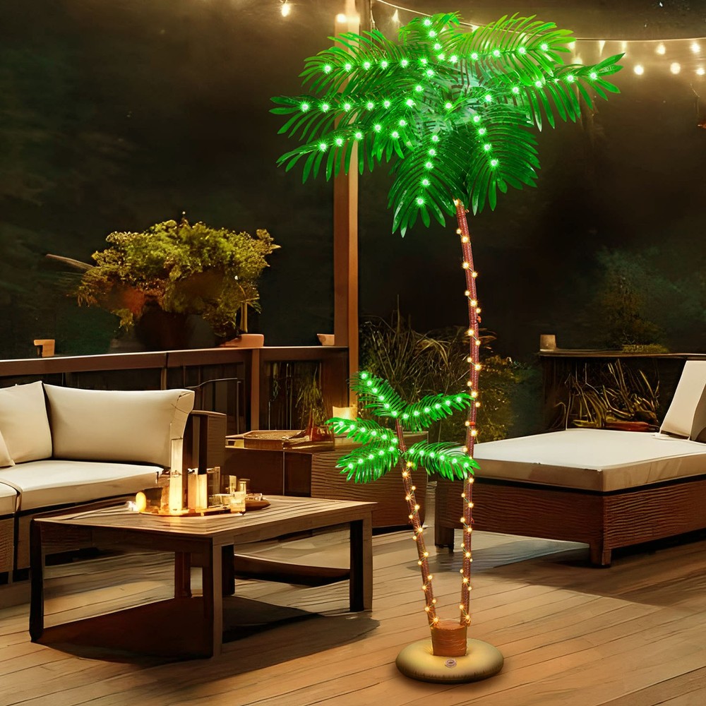 7ft Solar Lighted Palm Tree Artificial Fake Tree Lights Tiki Bar Pool Deck Decor