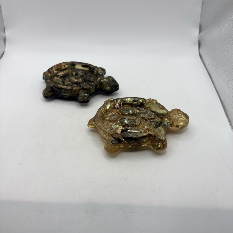 Acrylic Turtle Abalone Shell Trinket Soap Dish Pin Tray Vintage Set Of 2 5" gallery