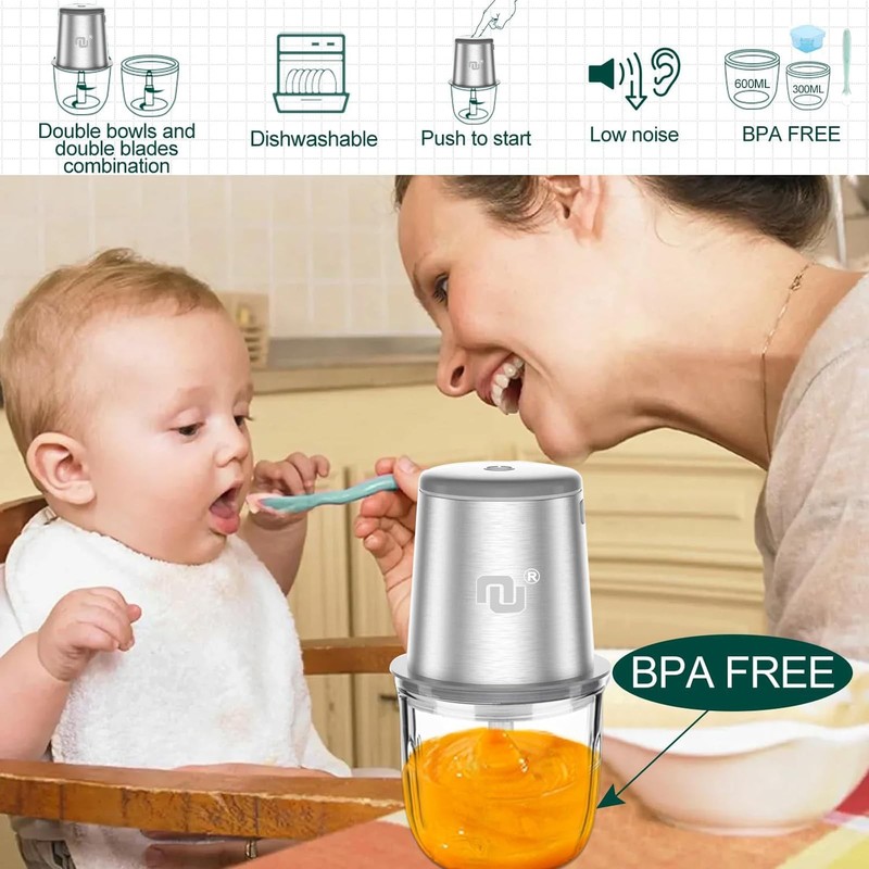 Rechargeable Cordless Food Processor & Chopper – 2 Glass Bowls (300ml & 600ml... gallery