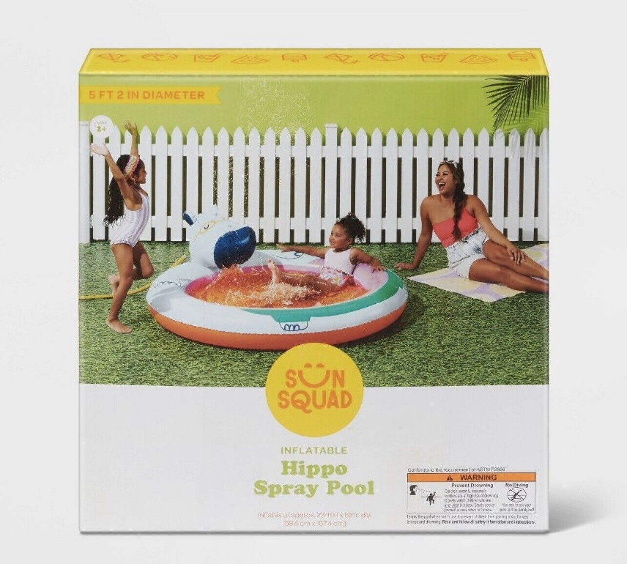 SUN SQUAD Inflatable HIPPO SPRAY SWIMMING POOL KIDS 23in x 62in *NEW IN BOX* gallery
