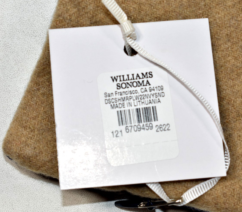 Williams Sonoma Reversible Double Solid Cashmere Pillow Cover Navy Sand 22" NEW gallery