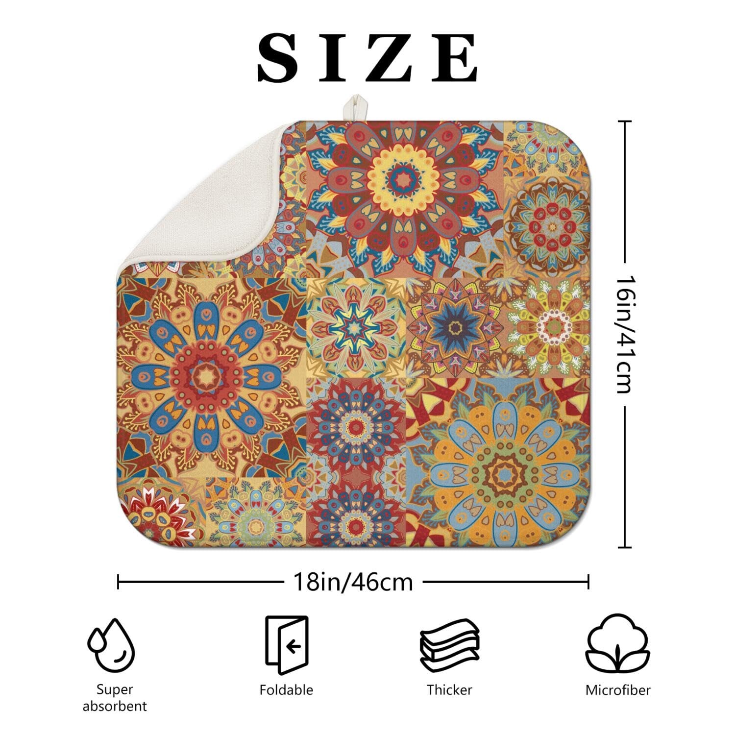 Boho Dish Drying Mat for Kitchen Countertops, Bohemian Floral Microfiber gallery