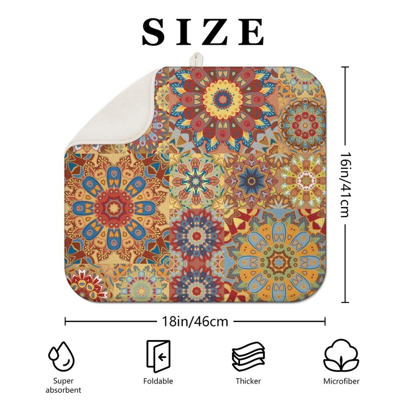 Boho Dish Drying Mat for Kitchen Countertops, Bohemian Floral Microfiber gallery