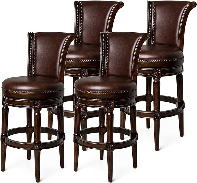 Maven Lane Pullman, Bar Height, Swivel Upholstered Barstool leather Dark walnut gallery