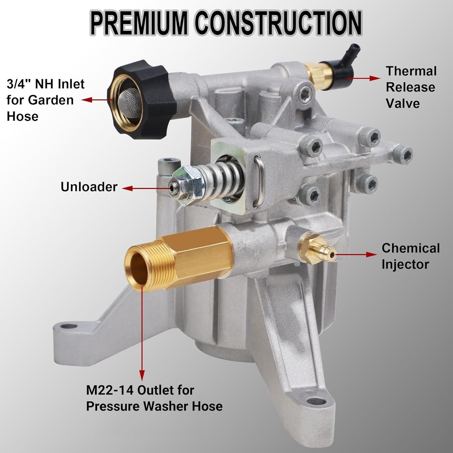 Biswing Pressure Washer Pump, 7/8" Shaft Vertical Plunger, 3400 PSI Max, 2.5 GPM gallery