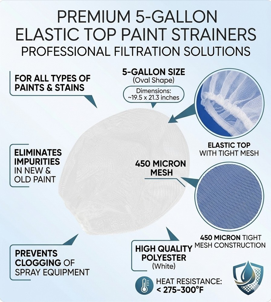 ​5 - Gallon Paint Strainers - 25 Elastic Top - 450 Micron Mesh Filter Bag