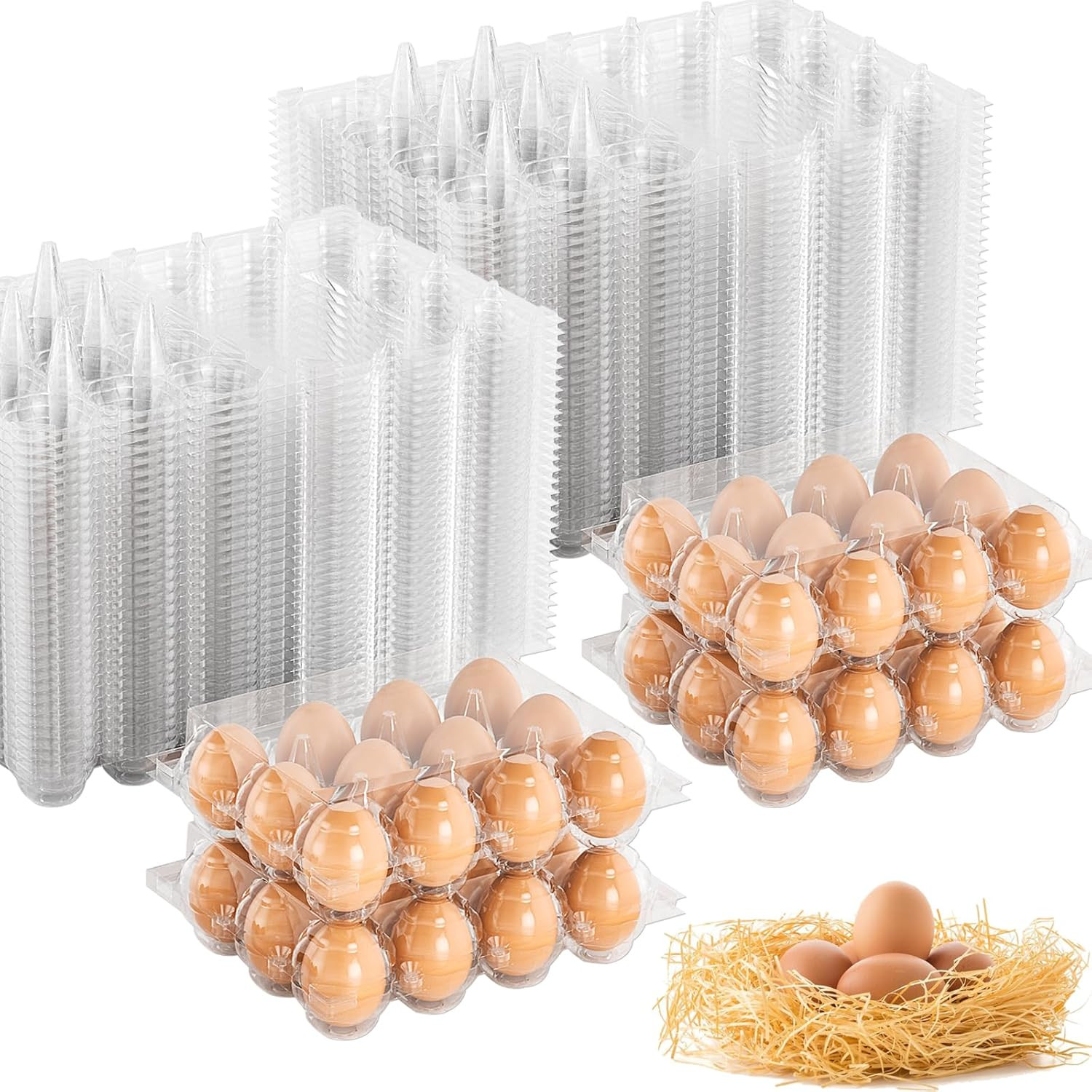 100 Pack Egg Cartons Cheap Bulk 12 Count Clear Plastic Egg Containers for Chicke gallery