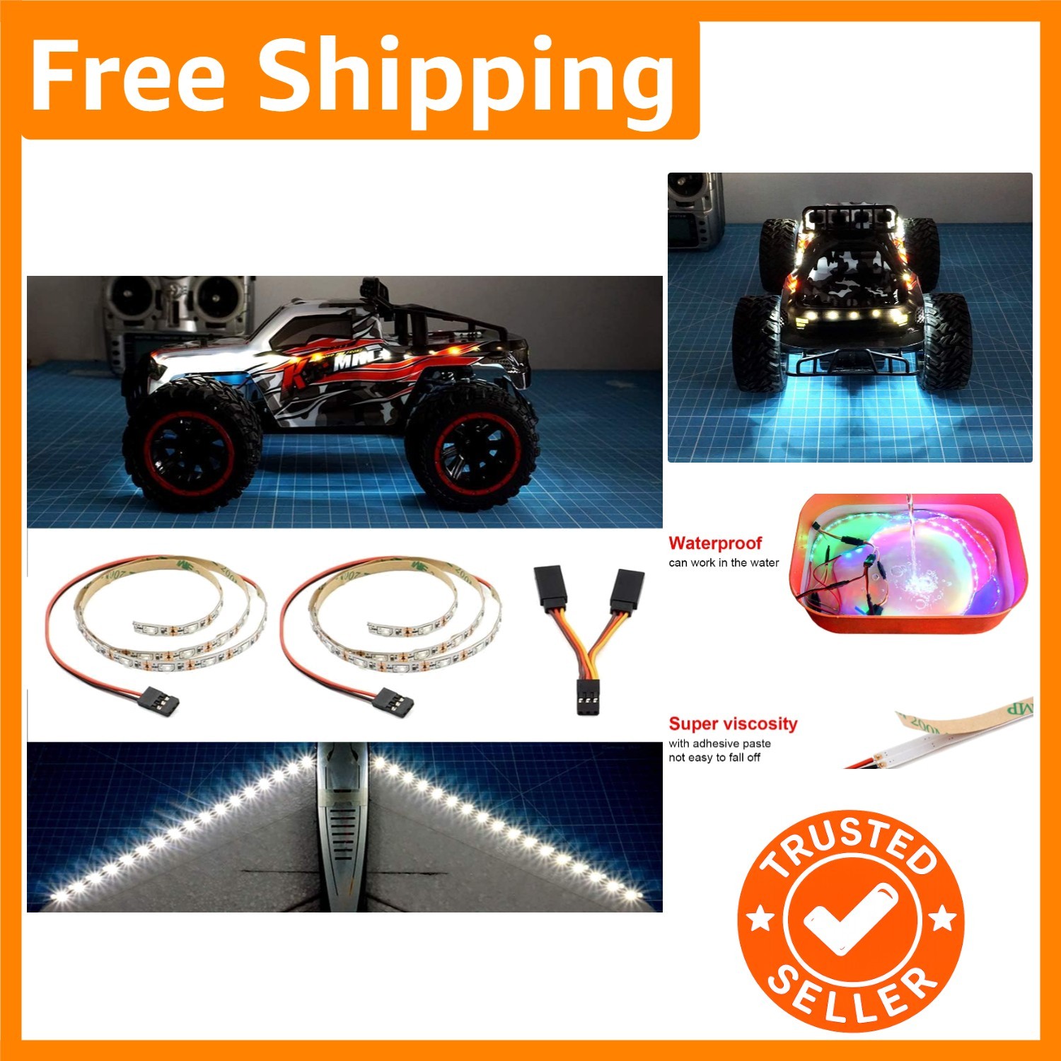 Universal LED Light Strip Kit for RC Fixed-Wing Aircraft - 2 Pieces Included gallery