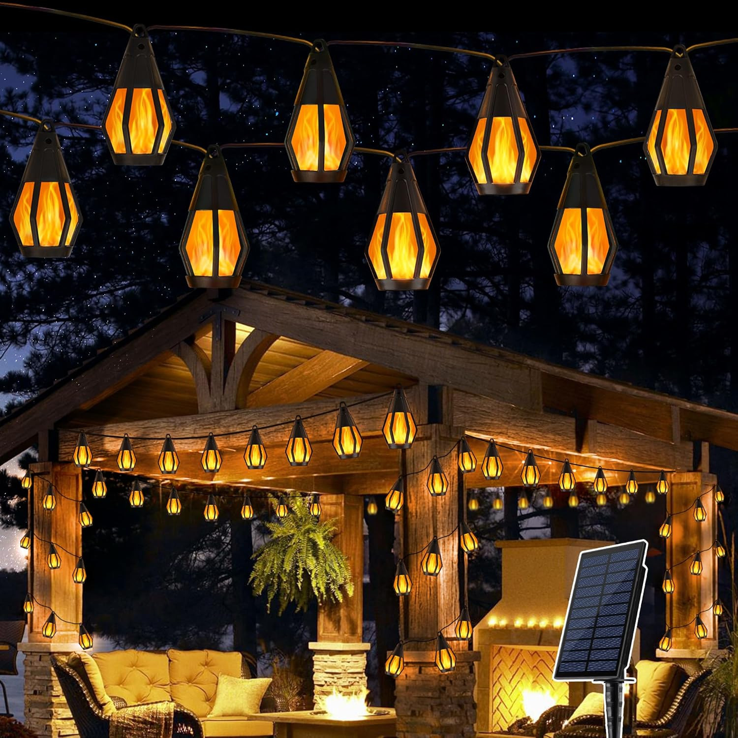 Solar String Lights for Outside, 21Ft Patio Lights with 10 Flickering Flame Ligh gallery
