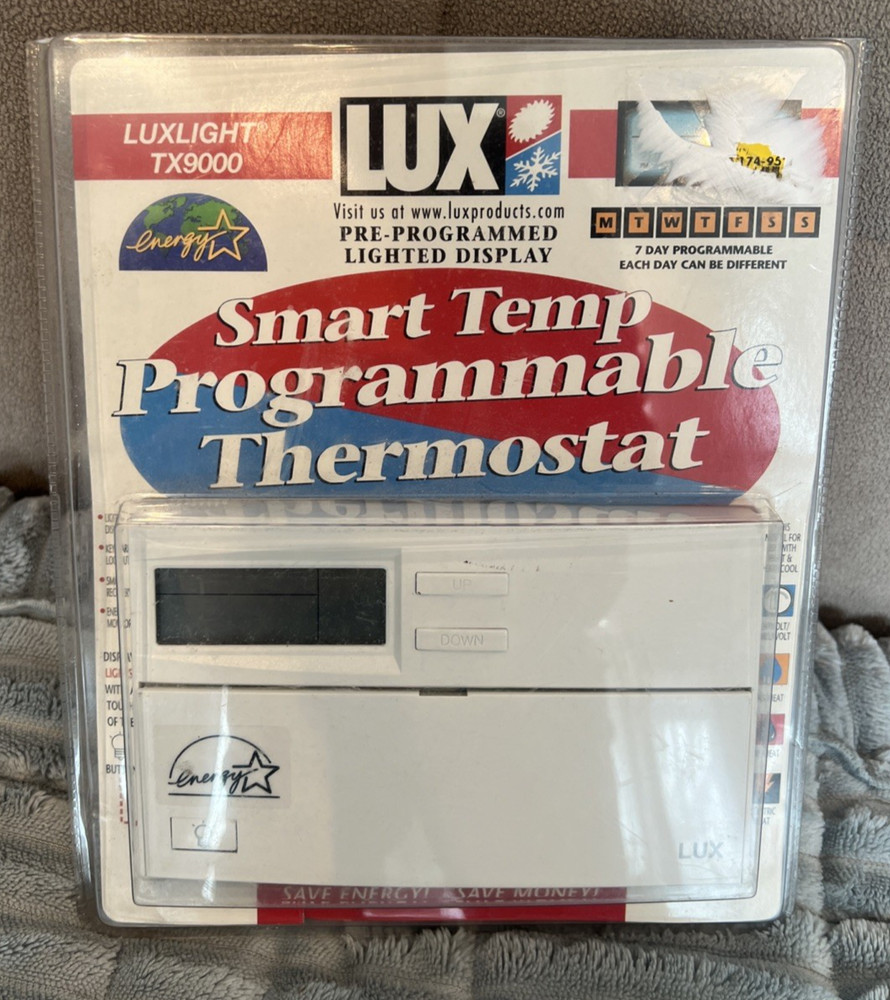 Lux Smart Temp TX9000 7 Day Programmable Thermostat for Heating Cooling New Open