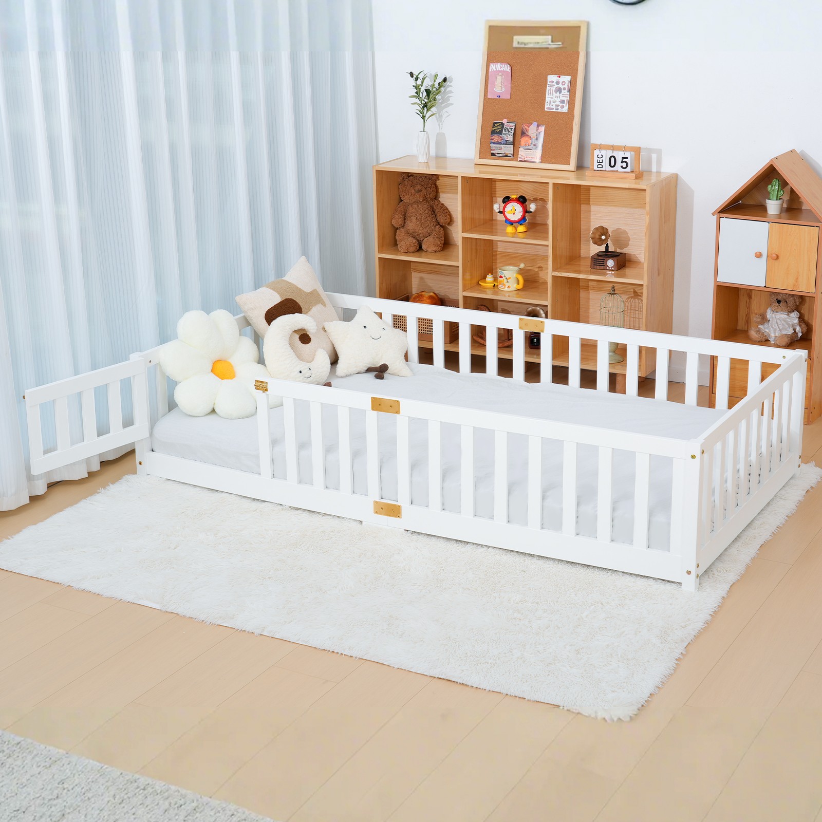 Kids Toddler Bed Frame with Safety Side Rails for 3-8 Years, White gallery