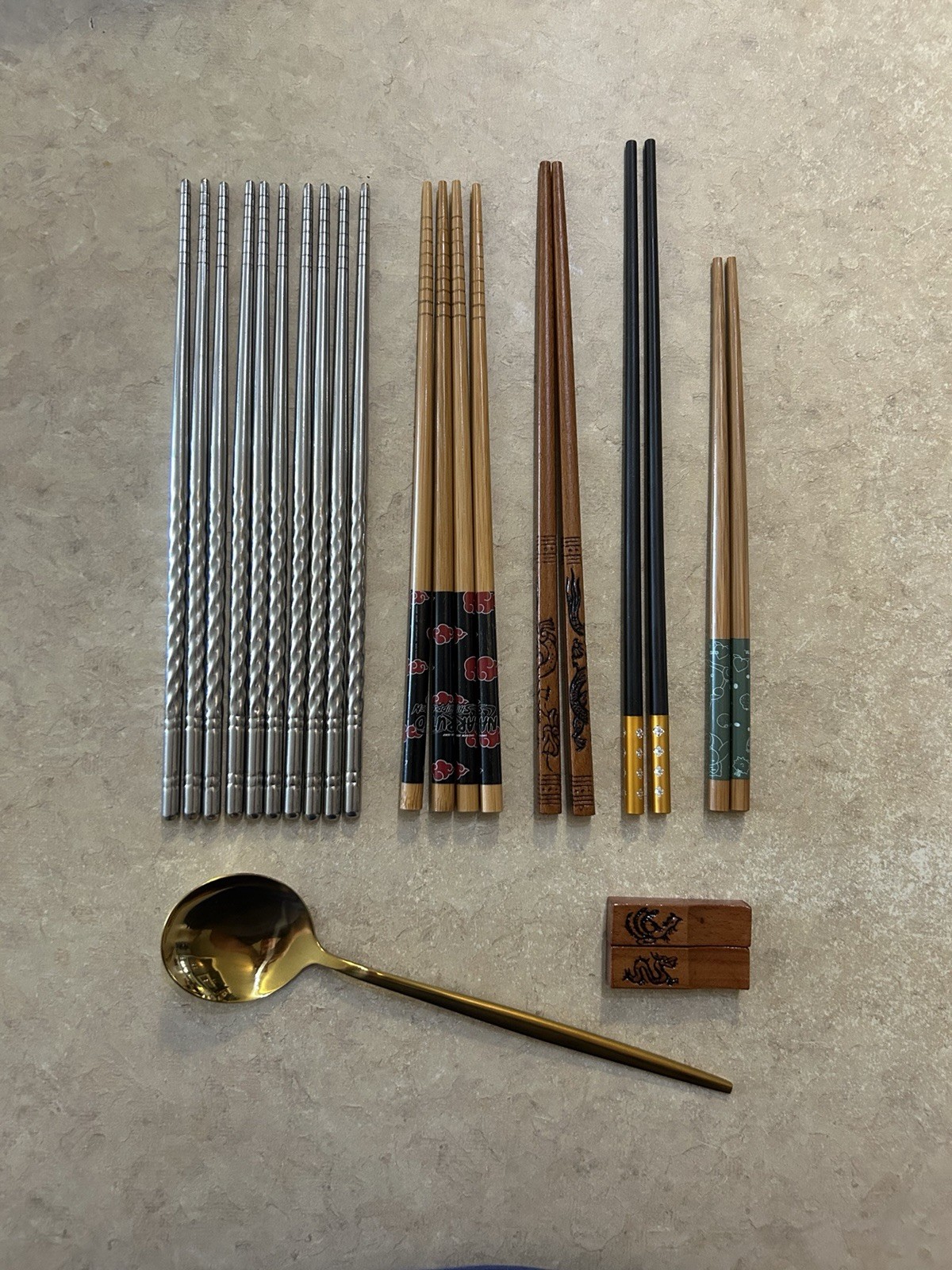 10pc Reusable Chopsticks Set w/ Spoon & Holder Wood/Stainless Steel 9in gallery